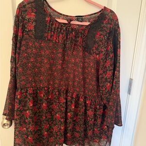 Floral Black and Red Women's Top